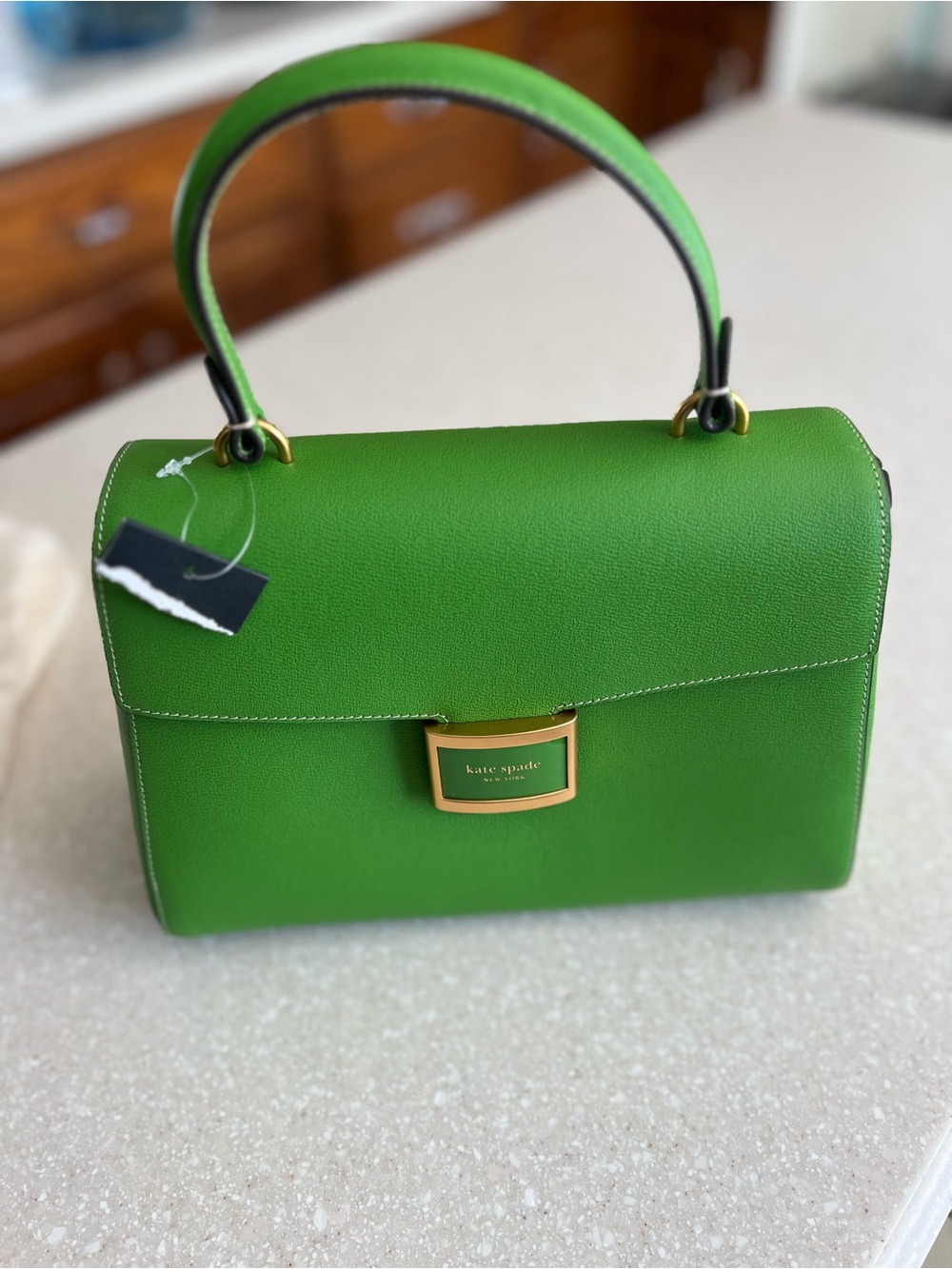 kate spade and Green Leather Satchel with Gold Hardware never used